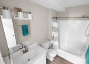 Thumbnail 16 of 36 - Full bathroom with tub  at Huntington Apartments, North Carolina, 27560