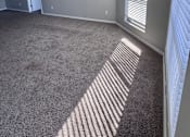 Thumbnail 28 of 29 - A room with a carpeted floor and a window with blinds.