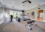 Thumbnail 14 of 20 - Fitness Center with Weight Bench, Treadmills, Elliptical, Recumbent Bike and Mirrored Wall