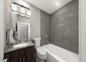 Thumbnail 14 of 26 - Contemporary Bathroom With Tile Details, Sink with Marble Counter, Light Fixtures at Moenave Townhomes in Springdale, Utah