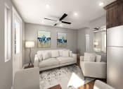 Thumbnail 11 of 26 - Modern Living Room With Light and Fan Fixture, Hardwood Flooring, at Moenave Townhomes in Springdale, Utah