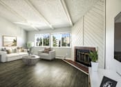 Thumbnail 12 of 15 - a living room with white furniture and a fireplace