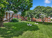 Thumbnail 14 of 51 - A large grassy area with trees and a row of buildings in the background.