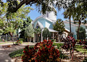 Thumbnail 15 of 23 - A house with a blue and white exterior is surrounded by trees and plants.