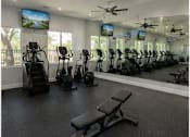 Thumbnail 47 of 56 - A gym with a variety of equipment including treadmills, exercise bikes, and weight benches.