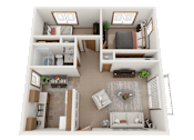 Thumbnail 1 of 10 - a 3d rendering of a 1 bedroom floor plan