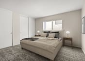 Thumbnail 6 of 44 - A bedroom with a bed, nightstands, and a window.