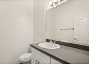 Thumbnail 16 of 40 - a bathroom with a sink and a toilet and a mirror