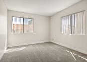 Thumbnail 13 of 40 - an empty living room with two windows and carpeting