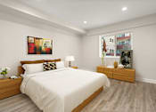Thumbnail 35 of 54 - a bedroom with a bed and two dressers at Woodland Trio Apartments, North Hollywood, 91601