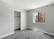 Thumbnail 13 of 42 - A room with a grey carpet and a white door.