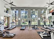 Thumbnail 12 of 19 - A spacious gym with treadmills, elliptical machines, and a rowing machine.