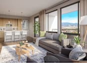 Thumbnail 22 of 28 - A modern living room with a view of the mountains.