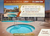 Thumbnail 24 of 24 - A promotional image for a sneak peek special at Sunset Landing, offering a first look at a property with a pool and a special rate for a limited time.