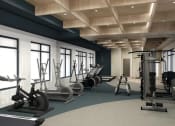 Thumbnail 20 of 22 - a gym with a lot of equipment and windows at Ardenwood Apartments, North Haven, CT, 06473