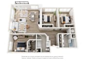Thumbnail 9 of 33 - A floor plan of a house with two bedrooms, a living room, a kitchen, and a bathroom.