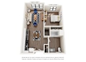 Thumbnail 32 of 32 - A floor plan of a small apartment with a kitchen, living room, and bedroom.