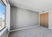 Thumbnail 125 of 151 - A room with a grey carpet, a wooden door and a window.