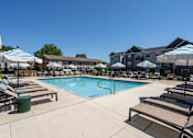 Thumbnail 39 of 43 - A large swimming pool surrounded by sun loungers and umbrellas.