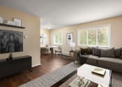 Thumbnail 1 of 10 - a living room with a couch and a table