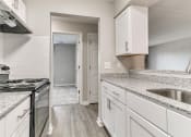 Thumbnail 10 of 30 - a kitchen with granite counter tops and white cabinets