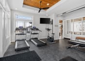 Thumbnail 3 of 10 - a home gym with treadmills and a tv