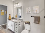 Thumbnail 13 of 41 - a bathroom with a toilet and a sink and a mirror