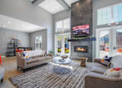 Thumbnail 11 of 21 - a living room with couches and a fireplace
