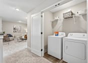 Thumbnail 38 of 44 - A laundry room with a washer and dryer.