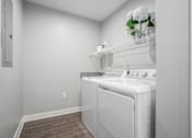 Thumbnail 15 of 42 - A laundry room with a washer and dryer.
