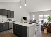 Thumbnail 6 of 31 - a kitchen with a center island and a living room