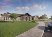 Thumbnail 25 of 31 - a rendering of a house with a driveway and lawn