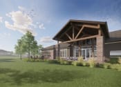 Thumbnail 26 of 31 - a rendering of the exterior of a building with grass and trees