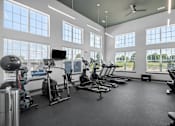 Thumbnail 18 of 53 - A spacious gym with a variety of exercise equipment and large windows.