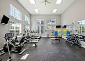 Thumbnail 48 of 53 - A spacious gym with a variety of cardio equipment and windows.