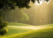 Thumbnail 9 of 11 - A golf course with a red flag on the green.
