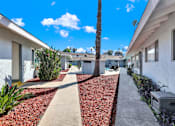 Thumbnail 5 of 35 - A white building with a red mulch pathway in front.