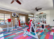 Thumbnail 47 of 57 - a gym with weights and cardio equipment in a room with windows