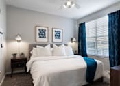 Thumbnail 10 of 41 - A bedroom with a large bed and two lamps.