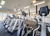 Thumbnail 12 of 35 - a gym with various cardio machines and weights