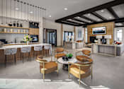 Thumbnail 13 of 22 - A modern living room with a bar area and a television.