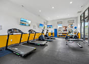 Thumbnail 14 of 21 - A gym with treadmills, exercise bikes, and other equipment.