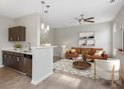 Thumbnail 2 of 22 - A modern kitchen with a brown and white color scheme.