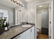Thumbnail 10 of 26 - En-suite bathroom with granite countertop  at Mirabelle Apartments in Mobile, Alabama