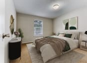 Thumbnail 6 of 24 - a bedroom with a bed and two paintings on the wall