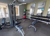 Thumbnail 17 of 26 - Workout station with weight benches next to free weight area in fitness center
