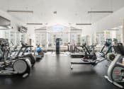 Thumbnail 7 of 15 - a gym with cardio equipment and weights on the floor
