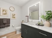 Thumbnail 4 of 27 - a bathroom with a mirror and a toilet and a sink