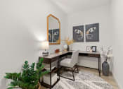 Thumbnail 3 of 27 - an office with a desk and a mirror and a plant