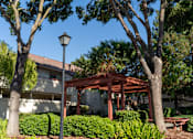 Thumbnail 6 of 22 - a wooden pergola with a picnic table in front of a house at Cowell Terrace Apartments, California